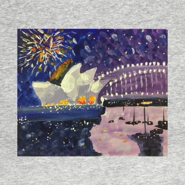 Sydney Harbour New Year Eve Fireworks 2, a painting by Geoff Hargraves by gjhargraves